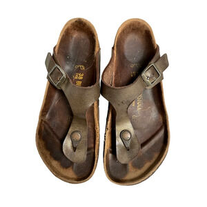 BIRKENSTOCK Gizeh Buckle Thong Sandals Birko Flor Golden Brown Women's 7